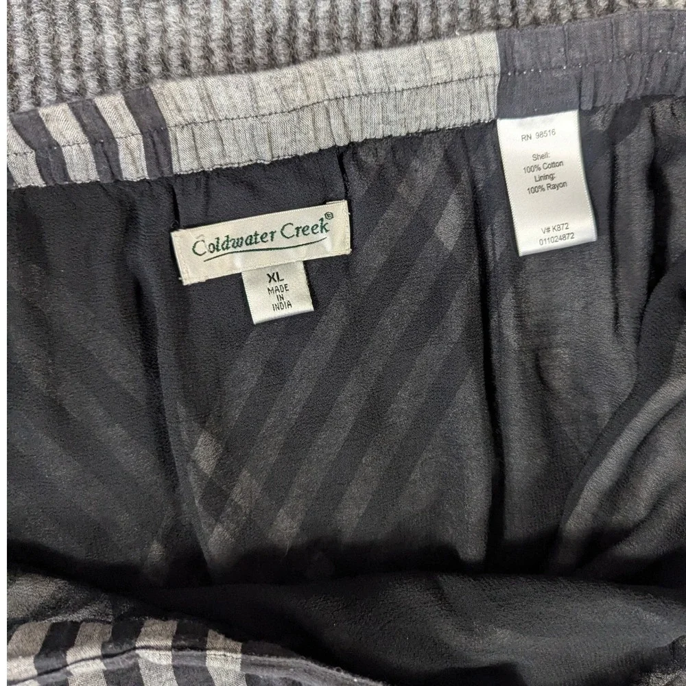 Coldwater Creek Womens XL Plaid Midi Skirt‎ Black White Cotton A-Line Lined K872